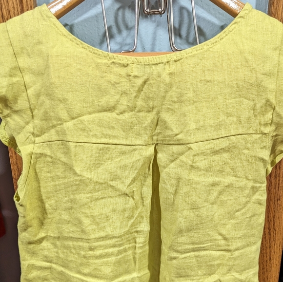 Terzo Millennio 100% Linen Flutter Cap Sleeve Tunic Top Size Medium Chartreuse - Picture 5 of 13